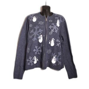 Snowmen Wool Angora Blend Not Ugly XL Holiday sweater zip-up Croft and Barrow